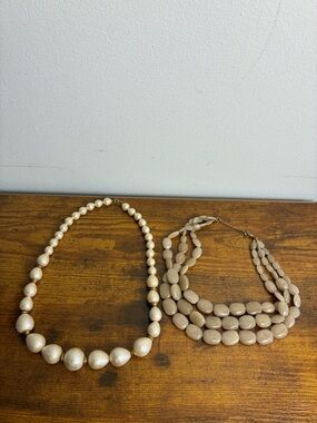 Lot of 2 Vintage Neutral Beaded Necklaces |  Beige & Pearl